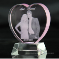 Laser 3D personalizado gravado K9 coração de cristal rosa prêmios cristal aniversário, lembranças dos presentes de casamento